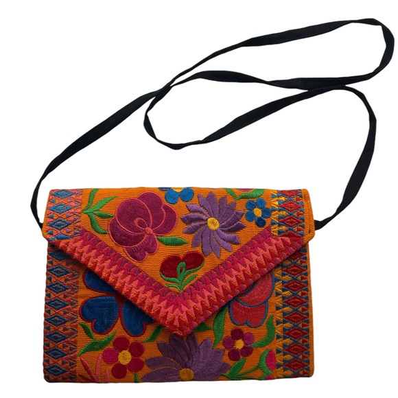 Orange Floral Embroidered Clutch Purse, New, Mexican Style - Picture 8 of 8